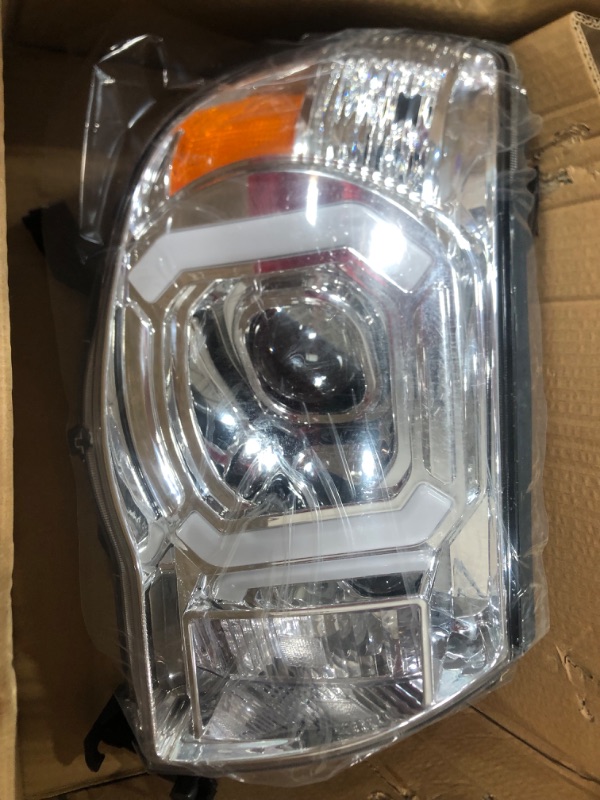 Photo 2 of oEdRo LED DRL Headlight Assembly Compatible with 2005 2006 2007 2008 2009 2010 2011 Tacoma Headlamp Replacement w/Daytime Running Light Amber Reflector Chrome Housing Pair Set
