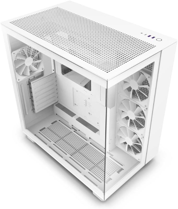 Photo 1 of NZXT H9 Flow Dual-Chamber ATX Mid-Tower PC Gaming Case – High-Airflow Perforated Top Panel – Tempered Glass Front & Side Panels – 360mm Radiator Support – Cable Management – White
