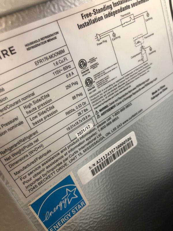 Photo 4 of Frigidaire EFR176-MOONBM 1.6 cu ft Moonbeam Retro Fridge with Side Bottle Opener. for The Office, Dorm Room or Cabin
