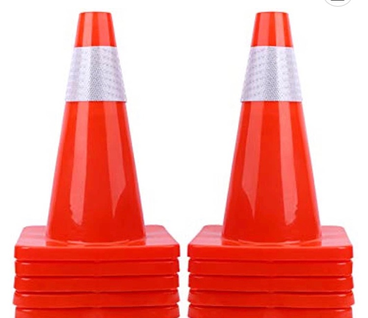 Photo 1 of 10 Pack ] 18" Traffic Cones PVC Safety Road Parking Cones Weighted Hazard Cones Construction Cones for Traffic Fluorescent Orange w/4" Reflective Strips Collar Traffic Safety Cones