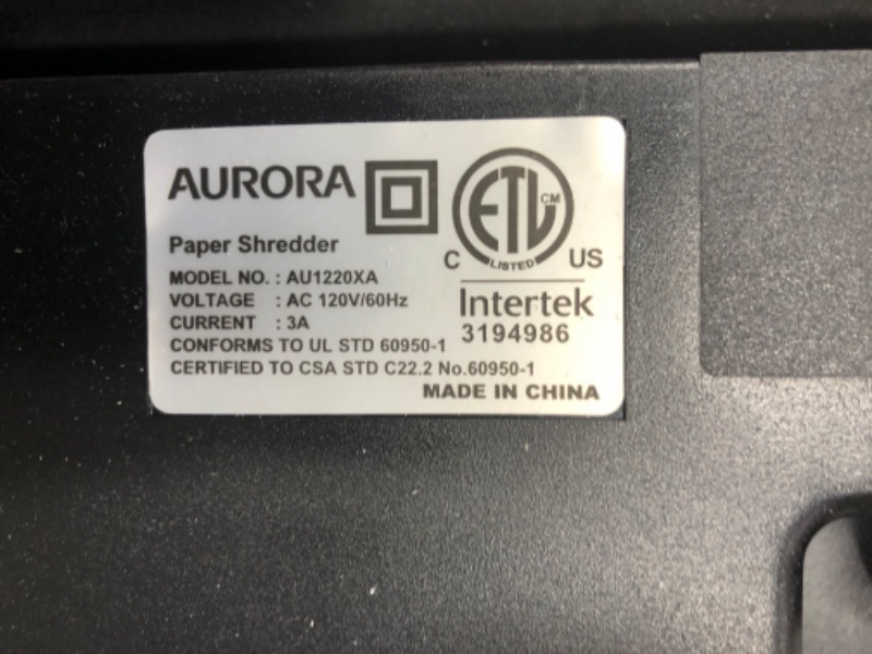 Photo 1 of Aurora AU1220XA 12 Sheet Crosscut Paper and Credit Card Shredder with 5.2 gal Wastebasket
