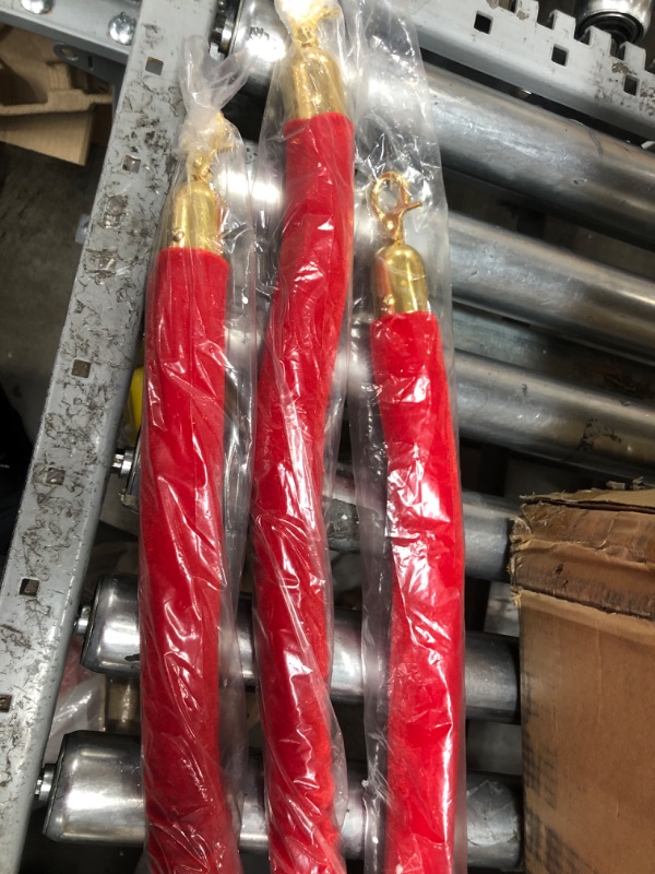 Photo 3 of *** PARTS ONLY *** VEVOR Velvet Ropes and Posts, 5 ft/1.5 m Red Rope, Stainless Steel Gold Stanchion with Ball Top, Red Crowd Control Barrier Used for Theaters, Party, Wedding, Exhibition, Ticket Offices 4 packSets
