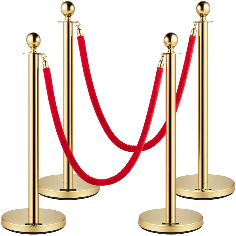 Photo 5 of *** PARTS ONLY *** VEVOR Velvet Ropes and Posts, 5 ft/1.5 m Red Rope, Stainless Steel Gold Stanchion with Ball Top, Red Crowd Control Barrier Used for Theaters, Party, Wedding, Exhibition, Ticket Offices 4 packSets

