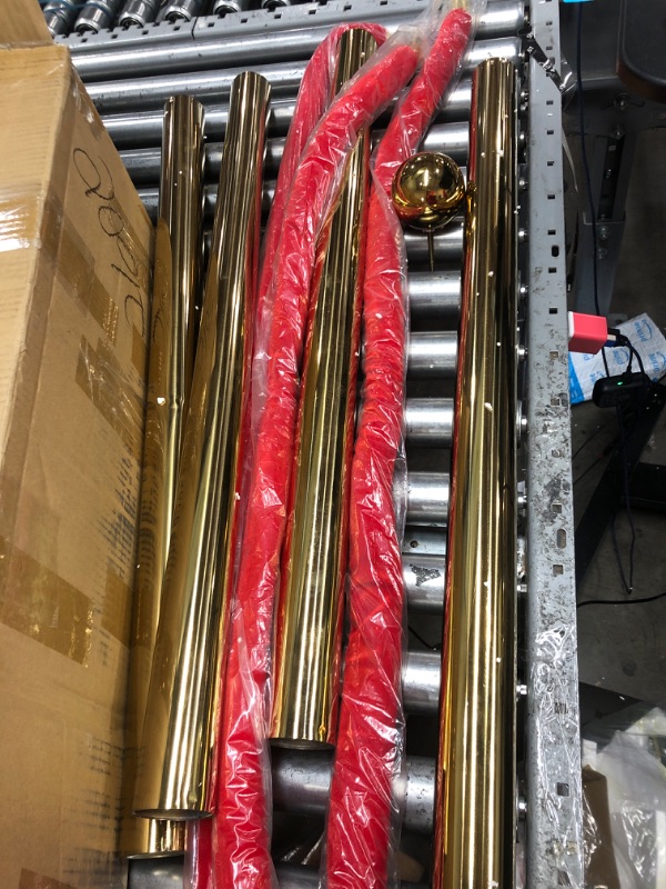 Photo 2 of *** PARTS ONLY *** VEVOR Velvet Ropes and Posts, 5 ft/1.5 m Red Rope, Stainless Steel Gold Stanchion with Ball Top, Red Crowd Control Barrier Used for Theaters, Party, Wedding, Exhibition, Ticket Offices 4 packSets
