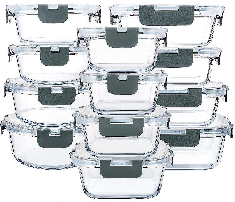 Photo 1 of 24-Piece Glass Food Storage Containers with Upgraded Snap Locking Lids,Glass Meal Prep Containers Set - Airtight Lunch Containers, Microwave, Oven, Freezer and Dishwasher
