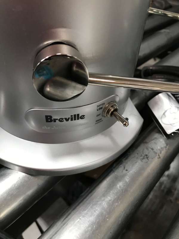 Photo 3 of **item used**items damaged**see images**
Breville Juice Fountain Plus Juicer, Brushed Stainless Steel, JE98XL