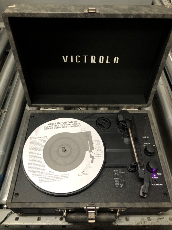 Photo 3 of Victrola Vintage 3-Speed Bluetooth Portable Suitcase Record Player with Built-in Speakers | Gray & Vintage 3-Speed Bluetooth Portable Suitcase Record Player with Built-in Speakers | Black