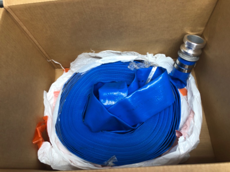 Photo 2 of 2" x 100ft Blue PVC Backwash Hose for Swimming Pools, Heavy Duty Discharge Hose Reinforced Pool Drain Hose with Aluminum Pin Lug Fittings
