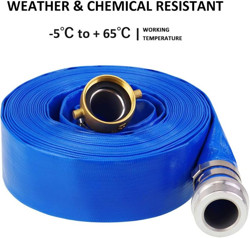 Photo 1 of 2" x 100ft Blue PVC Backwash Hose for Swimming Pools, Heavy Duty Discharge Hose Reinforced Pool Drain Hose with Aluminum Pin Lug Fittings
