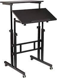 Photo 1 of Hadulcet Mobile Standing Desk, Adjustable Standing Computer Desk, Standing Adjustable Laptop Cart with Wheels for Home Office Classroom, 23.62 x 23.6 in, Black Basic Black