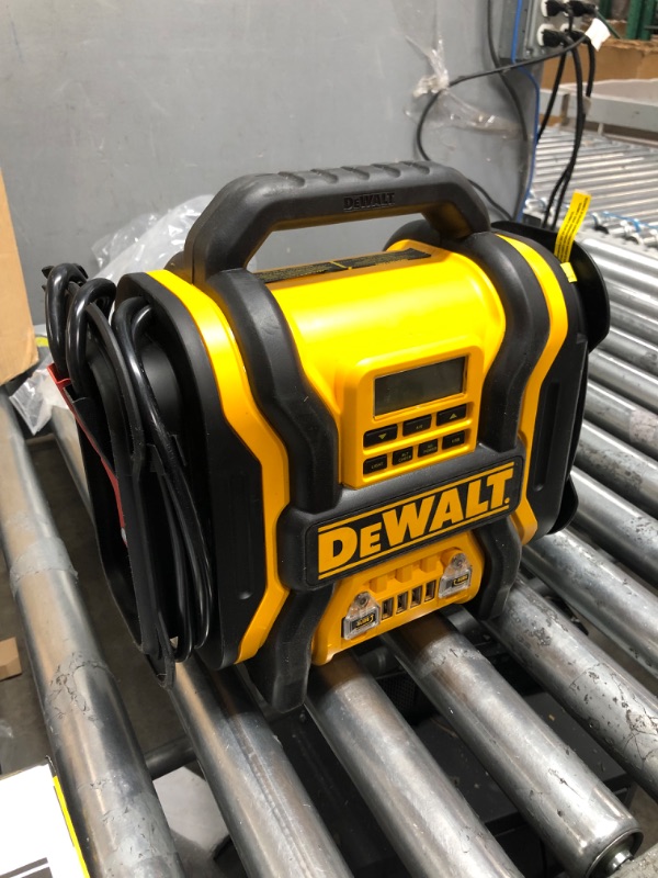 Photo 2 of **MINOR WEAR & TEAR**DEWALT DXAEPS14 1600 Peak Battery Amp 12V Automotive Jump Starter/Power Station with 500 Watt AC Power Inverter, 120 PSI Digital Compressor, and USB Power , Yellow
