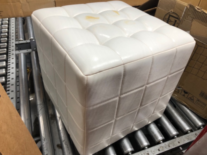 Photo 2 of **MINOR WEAR & TEAR**FIRST HILL FHW Altair Square Faux-Leather Ottoman - Moonlight White