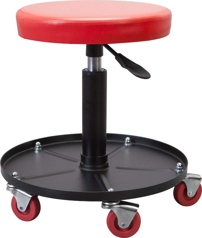 Photo 1 of **LOOSE HARDWARE**Torin ATRHL6201B Heavy Duty Rolling Pneumatic Creeper Garage/Shop Seat: Padded Adjustable Mechanic Stool with Tool Tray Storage, Red
