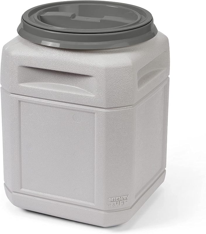 Photo 1 of **MINOR WEAR & TEAR**Mighty Tuff 10 Gallon/up to 40 Pound Pet Food Storage Container with 1 Cup Measurement Scoop, Airtight Lid and Built-In Handles for Easy Transport, Made for Durable and Versatile Storage
