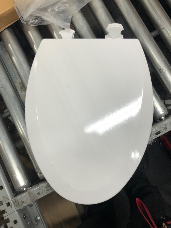 Photo 3 of **MINOR SHIPPING SCUFFS**Bemis 1500EC 390 Lift-Off Wood Elongated Toilet SEAT, Cotton White