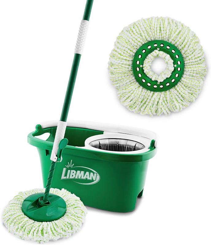 Photo 1 of **MINOR WEAR & TEAR**Libman Tornado Spin Mop System Plus 1 Refill Head | Mop and Bucket with Wringer Set | Floor Mop | Libman Mop | Mops for Floor Cleaning | Hardwood Floor Mop | 2 Total Mop Heads Included,Green
