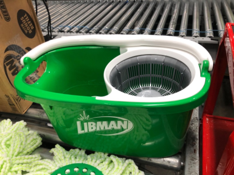 Photo 3 of **MINOR WEAR & TEAR**Libman Tornado Spin Mop System Plus 1 Refill Head | Mop and Bucket with Wringer Set | Floor Mop | Libman Mop | Mops for Floor Cleaning | Hardwood Floor Mop | 2 Total Mop Heads Included,Green
