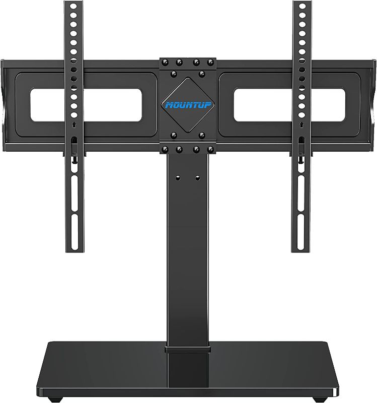 Photo 1 of MOUNTUP Universal TV Stand, Table Top TV Stands for 37 to 70 Inch Flat Screen TVs - Height Adjustable, Tilt, Swivel TV Mount with Tempered Glass Base Holds up to 88 lbs, Max VESA 600x400mm MU0031