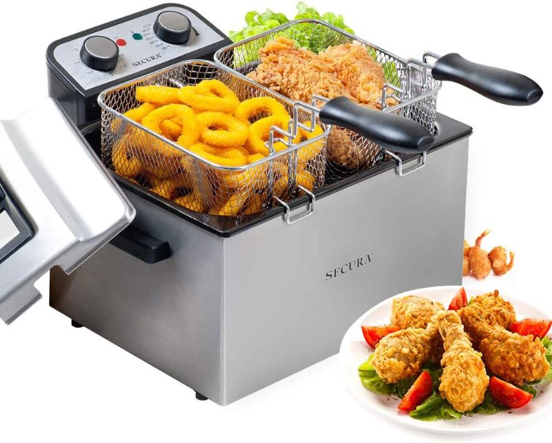 Photo 1 of 
Roll over image to zoom in







3 VIDEOS
Secura Electric Deep Fryer 1800W-Watt Large 4.0L/4.2Qt Professional Grade Stainless Steel with Triple Basket and Timer,Gray