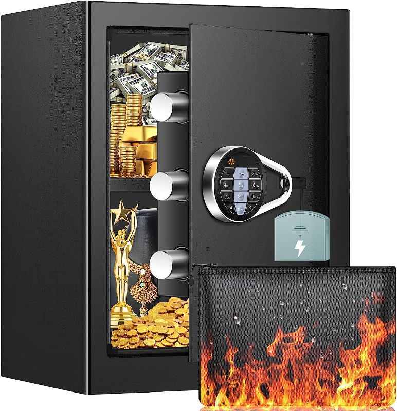 Photo 1 of 2.3 Cubic Large Safe Box Fireproof Waterproof, Fireproof Safe with Fireproof Document Bag, Digital Combination Lock and Removable Shelf, Fireproof Waterproof Home Safe Box for Firearm Money Valuable A4 Documents