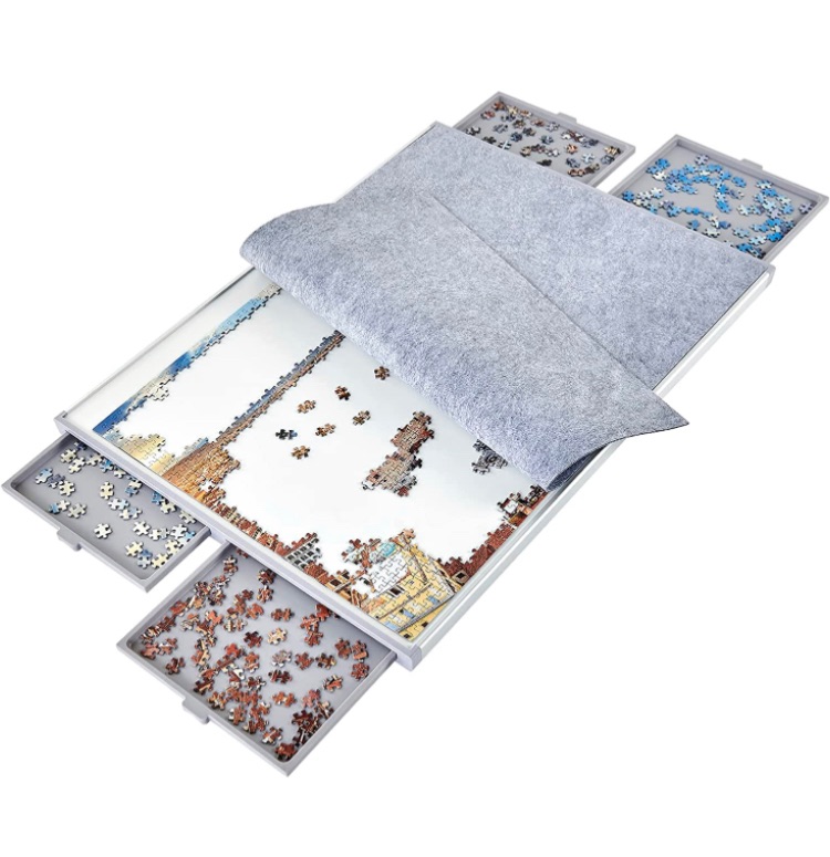 Photo 1 of 1500 Piece Non-Wood Jigsaw Puzzle Board with Drawers and Felt Fabric Cover Mat, Portable Puzzle Table for Adults, Puzzle Tray, Large Size: 35×26 Inch Work Surface, Lightweight Design