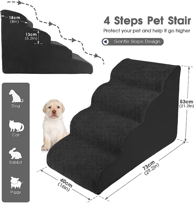 Photo 1 of (LIKE NEW) 4 Tiers Dog Stairs, High Density Foam Dog Ramp for High Beds and Couch, Extra Wide Pet Stairs for Small/Old/Injured Dogs Cats, Non-Slip Pet Ladder/Ramp
