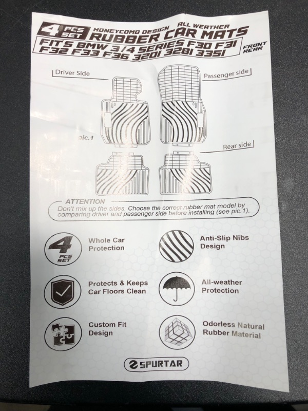 Photo 1 of **MINOR WEAR & TEAR**Spurtar Car Floor Mat Fit for BMW 3/4 Series F30 F31 F32 F33 F36 320i 328i 335i Custom Fit Rubber Car Floor Mats All Weather Vehicle Floor Mat Front+Rear Odorless Auto Floor Liners
