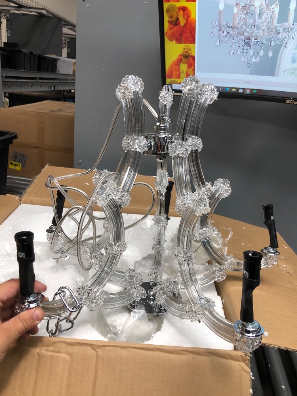 Photo 5 of Used / small hardware / pieces in bag *** Saint Mossi Crystal Maria Theresa Chandelier with 5 Lights,Modern K9 Crystal Chandelier Lighting,Crystal Pendant Lighting Fixture for Dining Room,Bedroom,Living Room,H22 x W20 with Adjustable Chain Silver:5-Lights