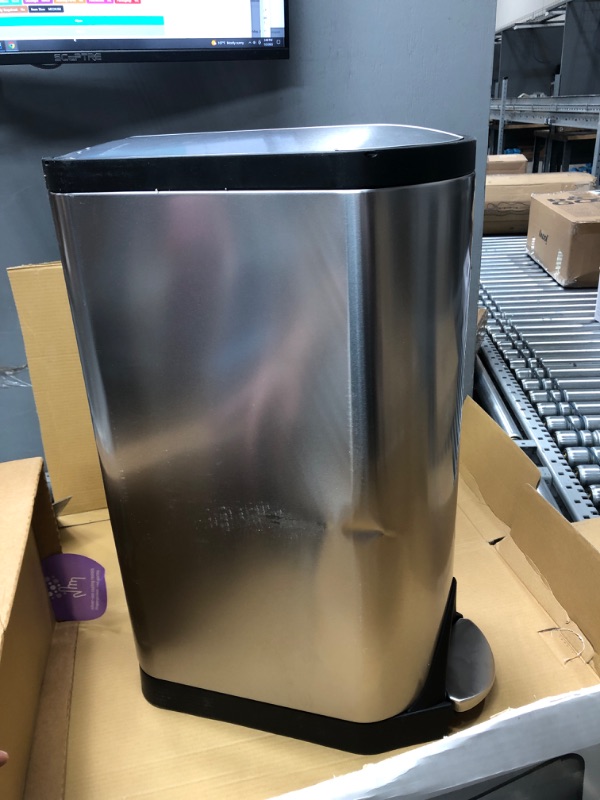 Photo 3 of * DENTED * simplehuman 30 Liter / 8 Gallon Butterfly Lid Kitchen Step Trash Can, Brushed Stainless Steel 30 Liter Butterfly Step