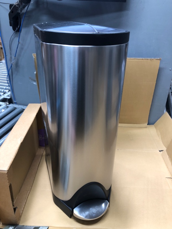Photo 1 of * DENTED * simplehuman 30 Liter / 8 Gallon Butterfly Lid Kitchen Step Trash Can, Brushed Stainless Steel 30 Liter Butterfly Step