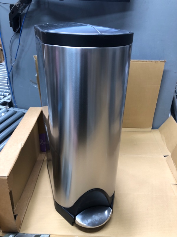 Photo 2 of * DENTED * simplehuman 30 Liter / 8 Gallon Butterfly Lid Kitchen Step Trash Can, Brushed Stainless Steel 30 Liter Butterfly Step