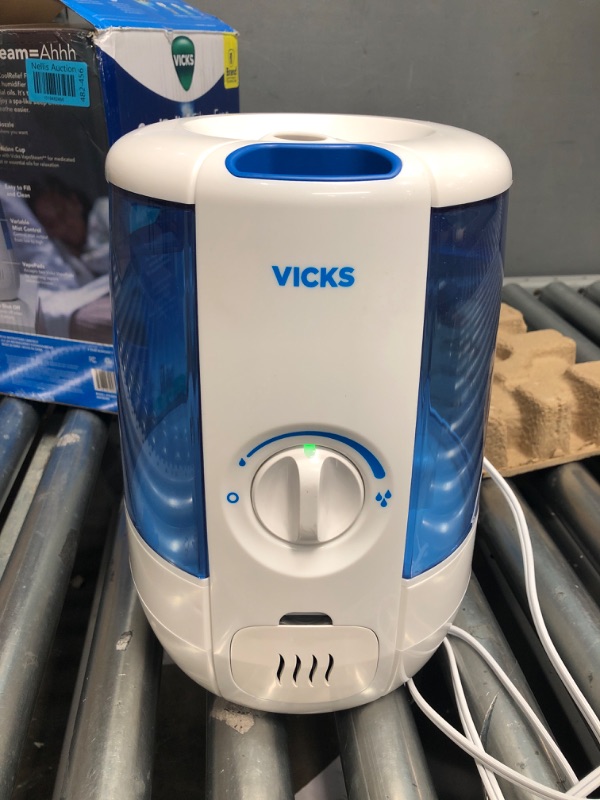 Photo 2 of Vicks Filter-Free CoolRelief Cool Mist Humidifier, Medium Room, 1.2 Gallon Tank – Visible, Medicated Ultrasonic Humidifier for Baby, Kids and Adults, Works With Vicks VapoPads and Vicks VapoSteam
