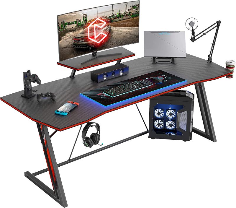 Photo 2 of CubiCubi Gaming Desk 40 inch PC Computer Desk, Home Office Desk Gaming Table Z Shaped Gamer Workstation and Headphone Hook, Black