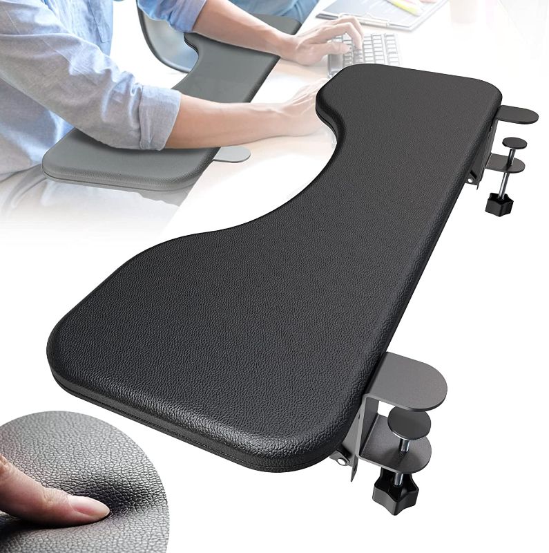Photo 1 of [Upgraded]NODOCA Arm Rest for Desk, 26.5'' Ergonomics Desk Extender, 1 Inch Think Soft Sponge Built-in, Punch-Free Clamp on, Foldable Keyboard Extender, Eco-Friendly Leather Surface, Wrist/Arm Rest

