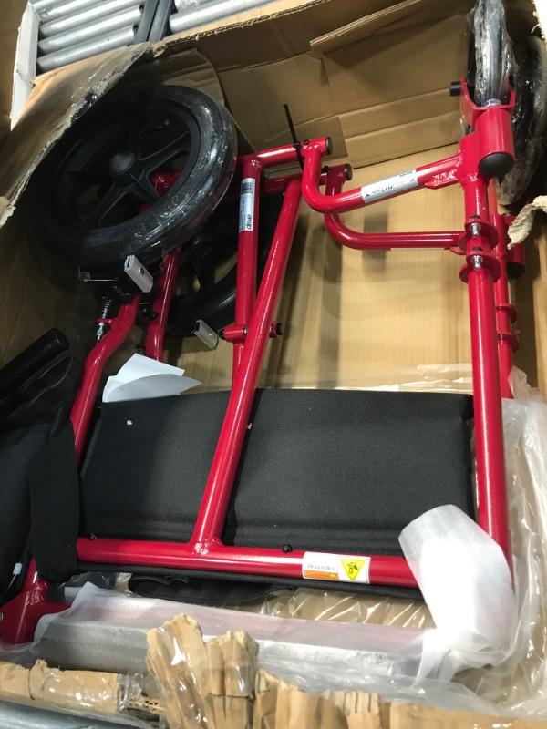 Photo 2 of Drive Medical EXP19LTRD Lightweight Expedition Folding Transport Wheelchair with Hand Brakes, Red