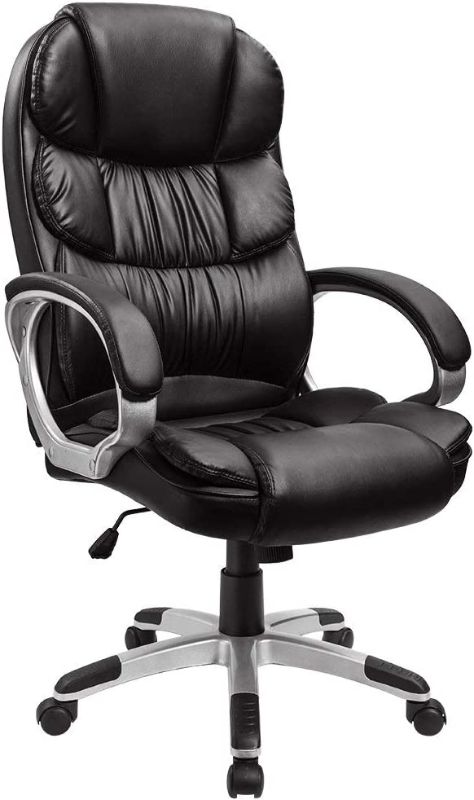 Photo 1 of Furmax Leather High Back Office Chair Ergonomic Executive Office Chair Swivel Computer Desk Chair Lumbar Support Soft Cushioned Padded Arms (Black)
