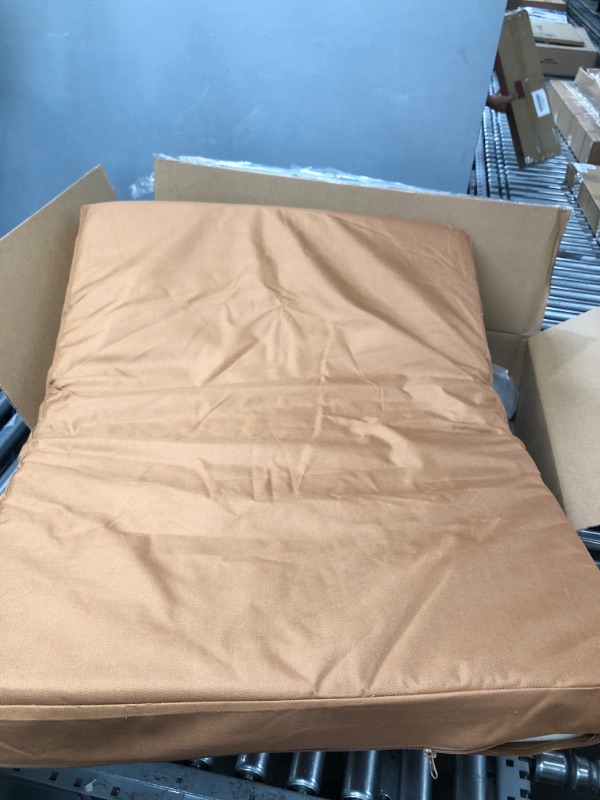 Photo 2 of ***DAMAGED***Furhaven Large Cooling Gel Foam Dog Bed Water-Resistant Indoor/Outdoor Logo Print Oxford Polycanvas Mattress w/ Removable Washable Cover - Chestnut, Large Water-Resistant Logo Print (Chestnut) Large Cooling Gel Foam