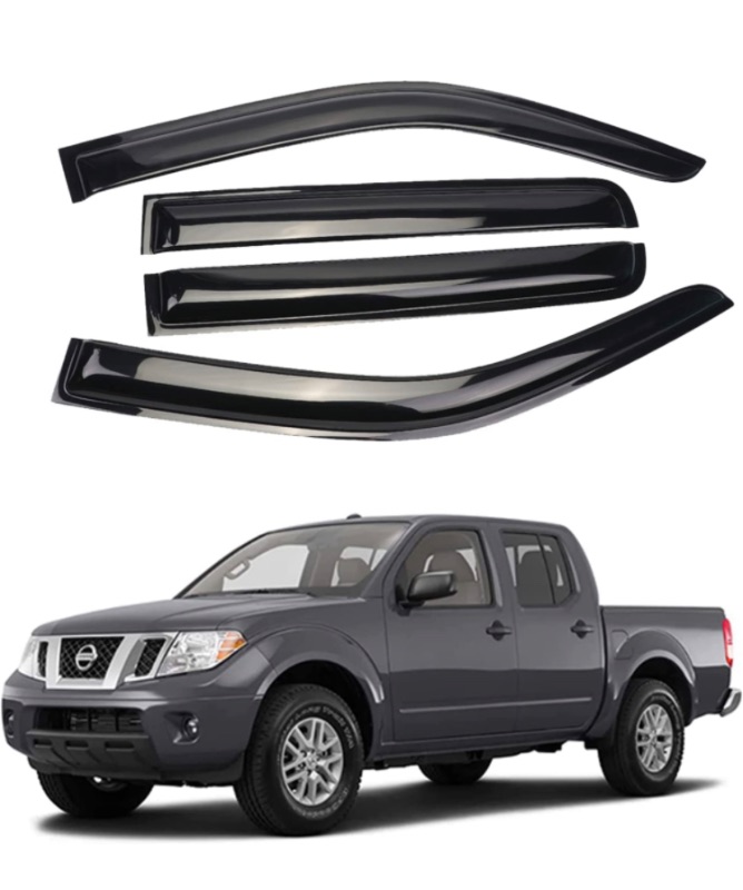 Photo 1 of S SONLEE Smoke Black Outside Mount Window Visor Deflectors Rain Guards Compatible with 2005-2021 Frontier Crew Cab(4 Full-Size Doors)