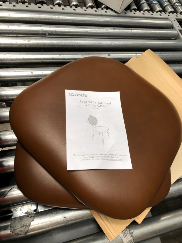 Photo 1 of Jaxsen Faux Leather Indoor Kitchen Dining Chairs Set of 2 with Rattan Backrest Modern Industrial Upholstered Chairs mid Century Metal Dining Chair Suitable for Dining Room Wine Coffee Bar Brown,18"