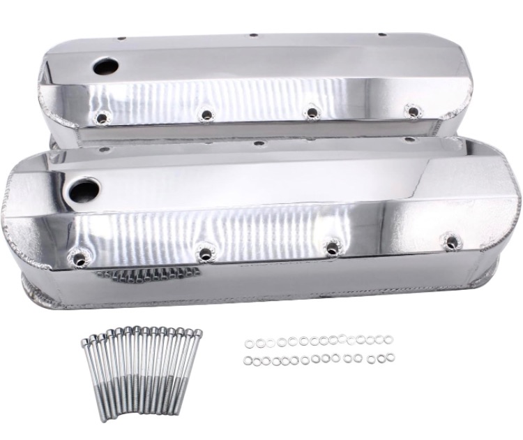 Photo 1 of 1 SET SHLPDFM Silver Valve Covers FABRICATED Polished Aluminum Valve Covers Tall Bolts with Billet Rail Fits for Big Block Chevy BBC 396 427 454 502