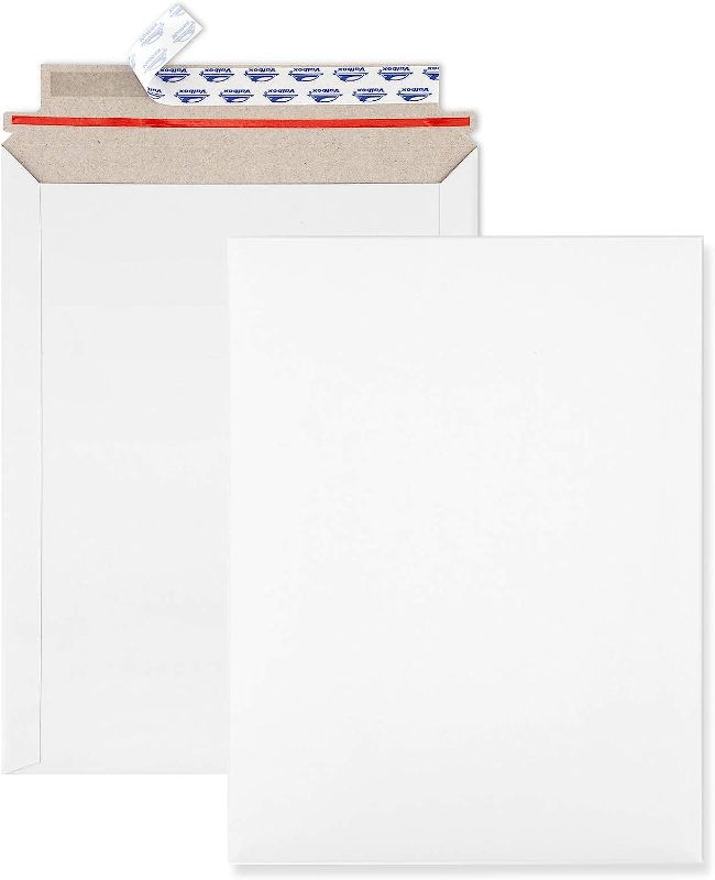 Photo 1 of ValBox 9x11.5 Self Seal Photo Document Mailers 100 Pack Stay Flat White Cardboard Envelopes, 9.25 x 11.75 Inches
