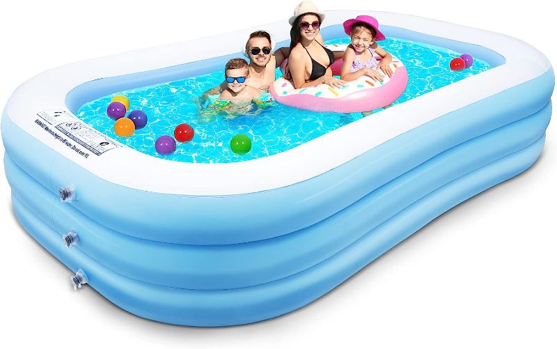 Photo 1 of Decorlife 8ft Inflatable Swimming Pool - 96" x 56" x 22", Rectangular Blow Up Pool for Family Fun, Easy to Inflate and Store, Sky Blue
