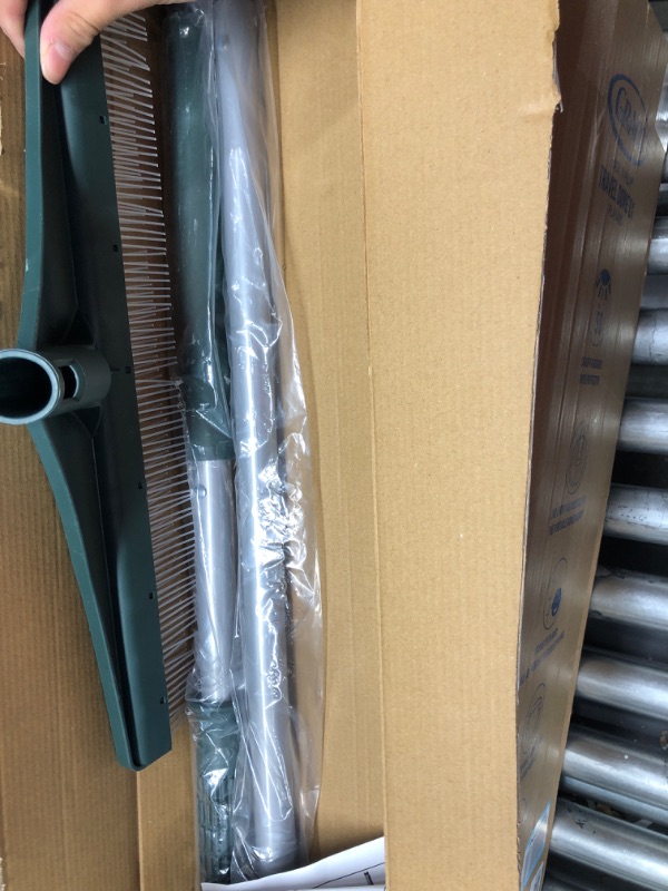 Photo 1 of ORIENTOOLS Artificial Turf Rake, Ergonomic Foldable Lightweight Steel Handle, Plastic Head with PA Brush, 51 inches Carpet Rake for Pet Hair Remove (Silver Handle) Foldable Silver Handle