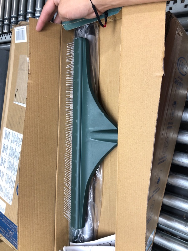 Photo 1 of ORIENTOOLS Artificial Turf Rake, Ergonomic Foldable Lightweight Steel Handle, Plastic Head with PA Brush, 51 inches Carpet Rake for Pet Hair Remove (Silver Handle) Foldable Silver Handle