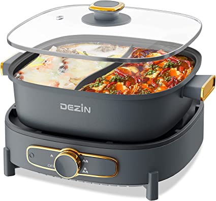 Photo 1 of **USED**
Dezin Electric Hot Pot with Divider, 5L Double-Flavor Shabu Shabu Hot Pot, Dual Sided Removable Non-Stick Electric Pot Depth Divided Hotpot Pot with Multi-Power Control, 2 Silicone Ladles Included