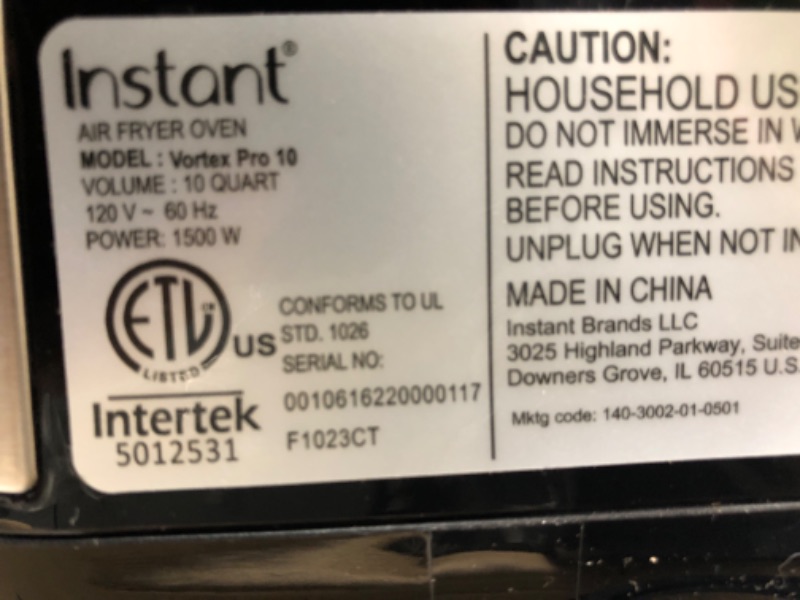 Photo 4 of **DAMAGED**
Instant Vortex Pro Air Fryer, 10 Quart, 9-in-1 Rotisserie and Convection Oven, From the Makers of Instant Pot with EvenCrisp Technology, App With Over 100 Recipes, 1500W, Stainless Steel 10QT Vortex Pro