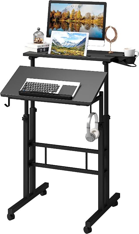 Photo 1 of Portable Stand Up Desk, Adjustable Height Small Standing Desk, Rolling Desk with Wheels