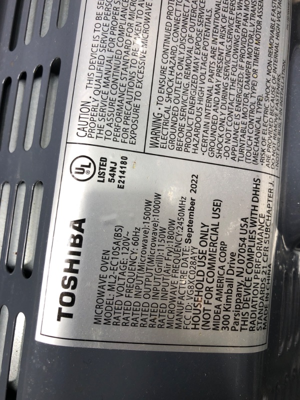 Photo 6 of **USED**
TOSHIBA ML2-EC10SA(BS) 8-in-1 Countertop Microwave with Air Fryer Microwave Combo, Convection, Broil, Odor removal, Mute Function, 12.4" Position Memory Turntable with 1.0 Cu.ft, Black stainless steel Air Fry-1.0 Cu.Ft.