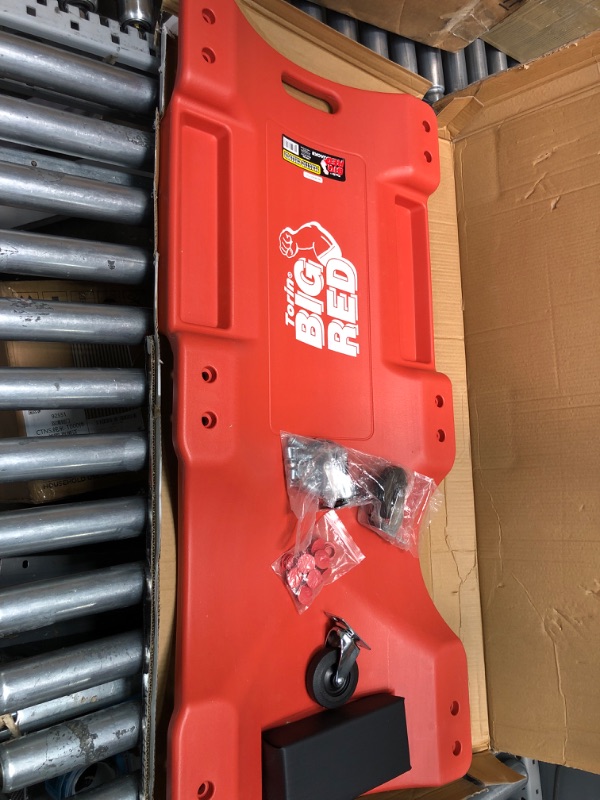 Photo 2 of **USED**
BIG RED TRP6240 Torin Blow Molded Plastic Rolling Garage/Shop Creeper: 40" Mechanic Cart with Padded Headrest, Dual Tool Trays and 6 Casters, Red