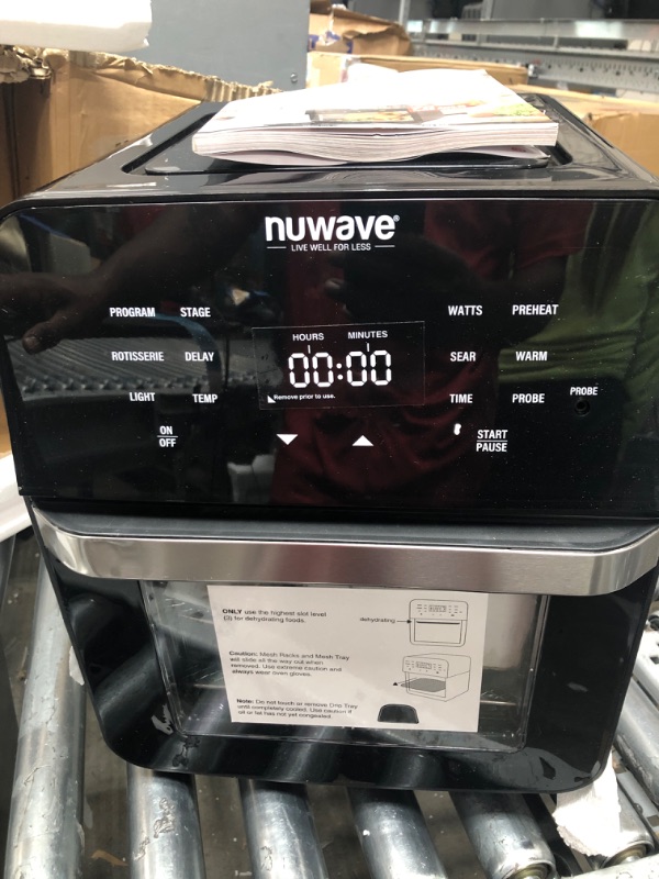 Photo 2 of ***TESTED/ POWERS ON***NUWAVE Brio Air Fryer Smart Oven, 15.5-Qt X-Large Family Size, Countertop Convection Rotisserie Grill Combo, SS Rotisserie Basket & Skewer Kit, Reversible Ultra Non-Stick Grill Griddle Plate Included 15.5-Quart Black